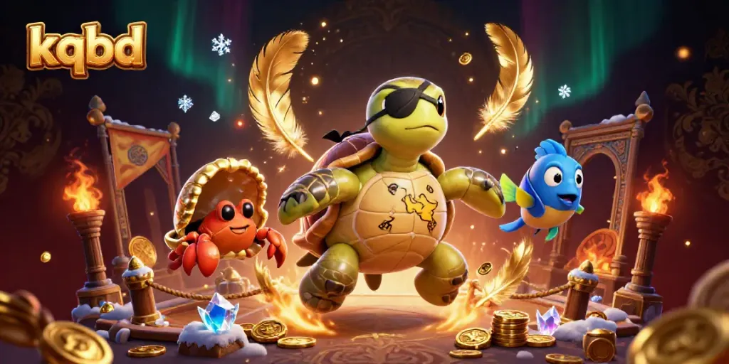 Experience kqbd through this vibrant illustration of a pirate turtle and friends amidst treasure, highlighting exciting gambling themes.