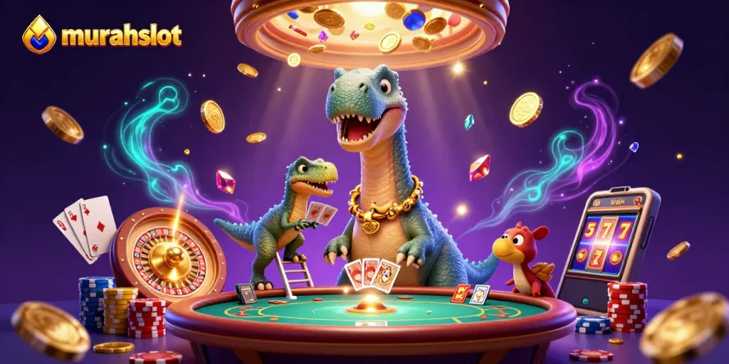 Permainan slot murahslot dengan dinosaurus raksasa dan dealer cerdas melayani kartu.