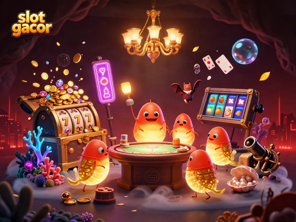 Slot gacor di kasino gua yang diterangi glowworms, menampilkan suasana seru dan detail yang luar biasa.