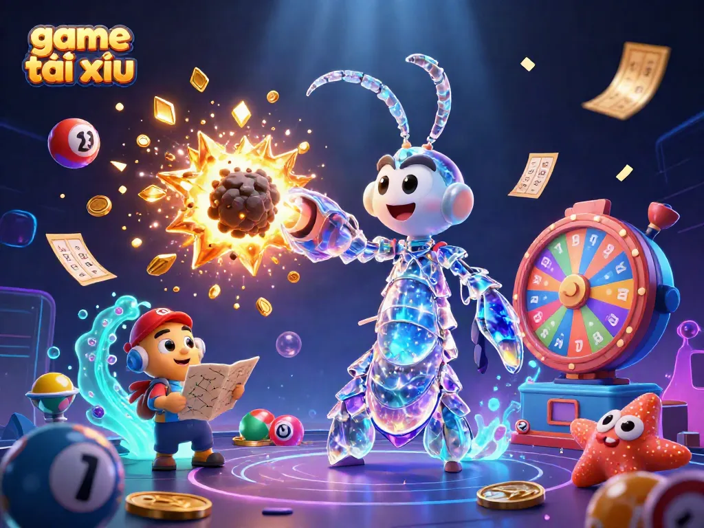 Play game tài xỉu with vibrant lottery elements, showcasing action and excitement in a colorful scene.