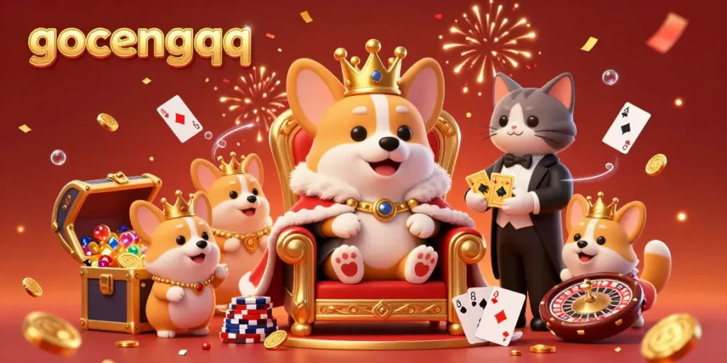 Gocengqq meningkatkan keseruan permainan kartu dengan corgi raja dan petugas kucing yang anggun.