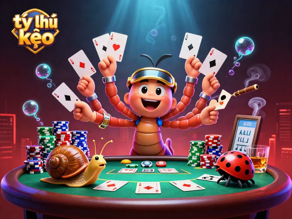 Engage in tỷ lệ kèo excitement at a colorful casino featuring vibrant characters and thrilling poker elements.