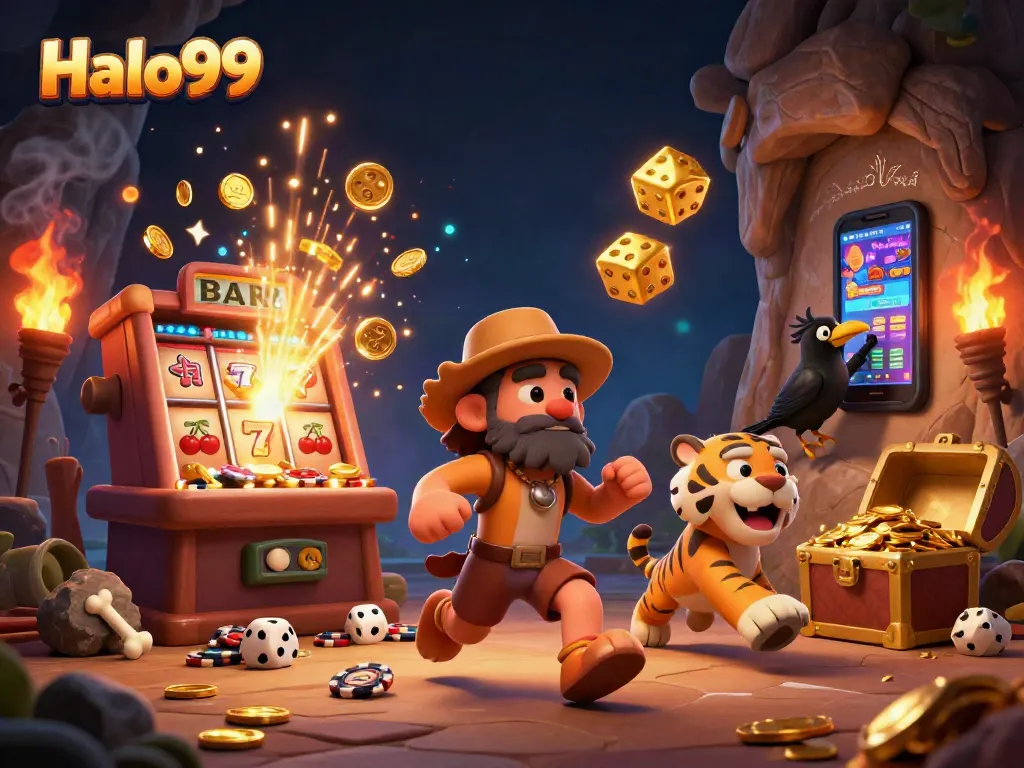 Experience the thrill of Halo99 at a prehistoric casino with stone poker chips and epic jackpots.