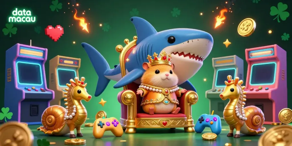 Engage with data macau through this dynamic scene featuring a hamster king and gaming elements in a vibrant casino.