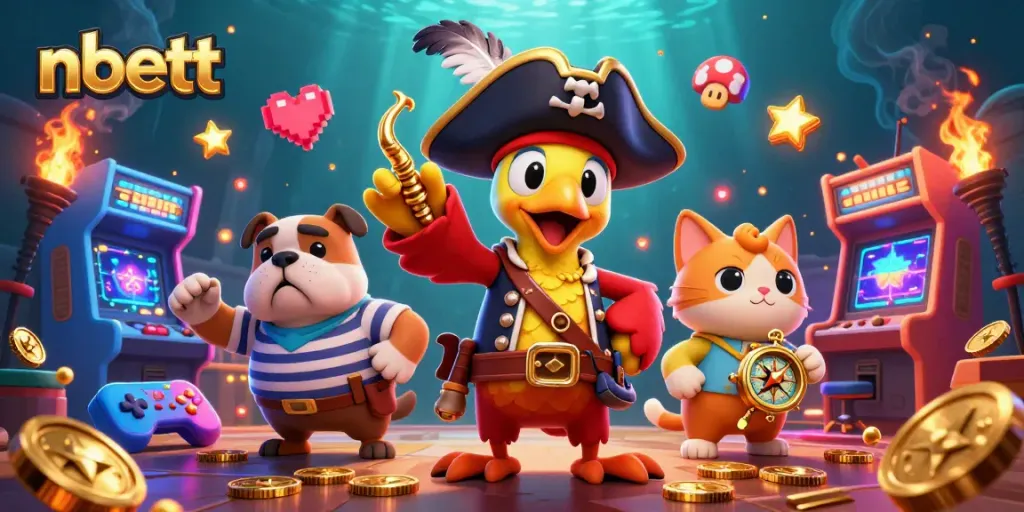 Engage with dynamic gameplay in nbett's vibrant casino world featuring colorful characters and gaming elements.