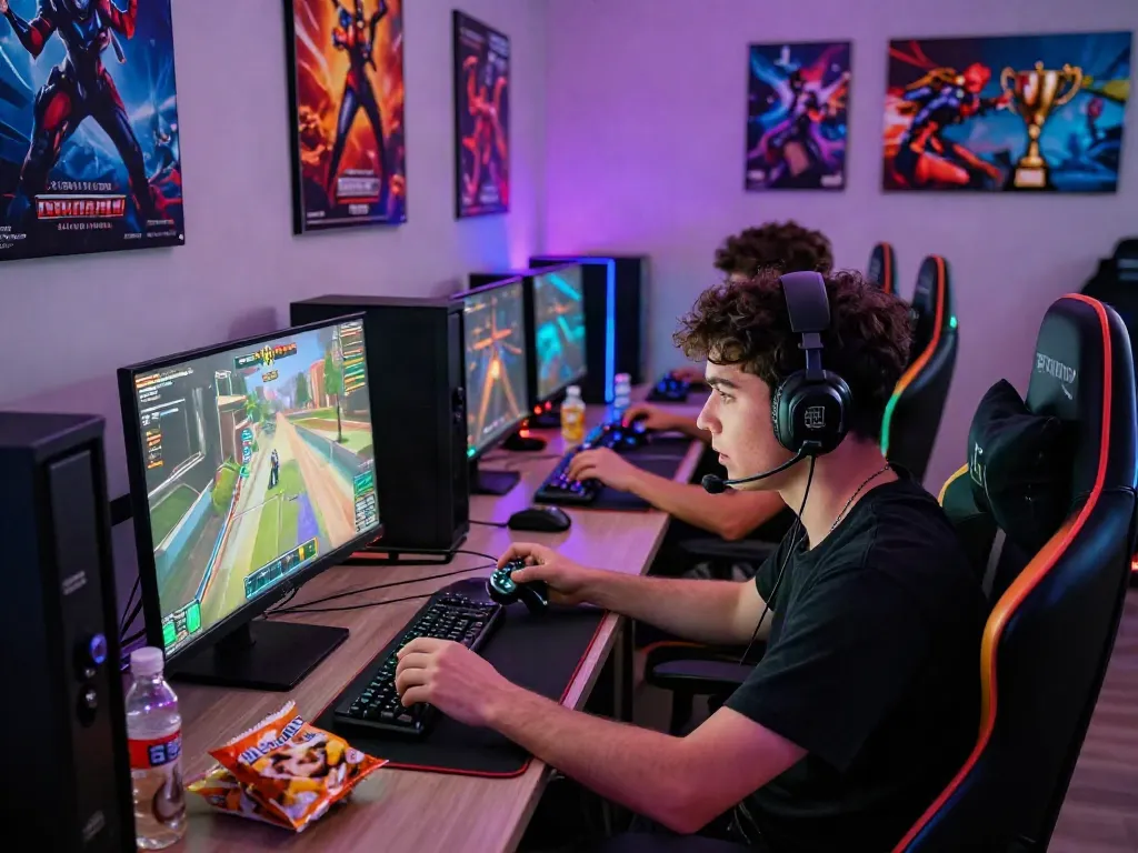 Gamer fokus memainkan diana4d dengan perangkat dan suasana penuh gaya di ruang gaming