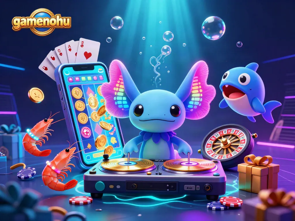 Experience the excitement of gamenohu's vibrant casino scene with animated characters and dynamic game elements.