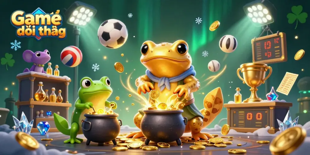 Win at Game đổi thưởng with dynamic sports action and vibrant golden treasures.